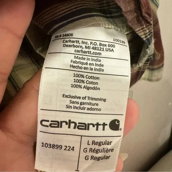 Carhartt Essential Plaid Longsleeve Flannel Shirt  Mens Size L - Picture 8 of 8